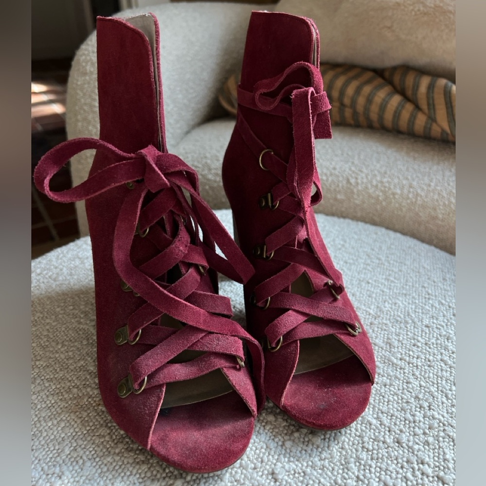 Wedge platform suede tie up shoes